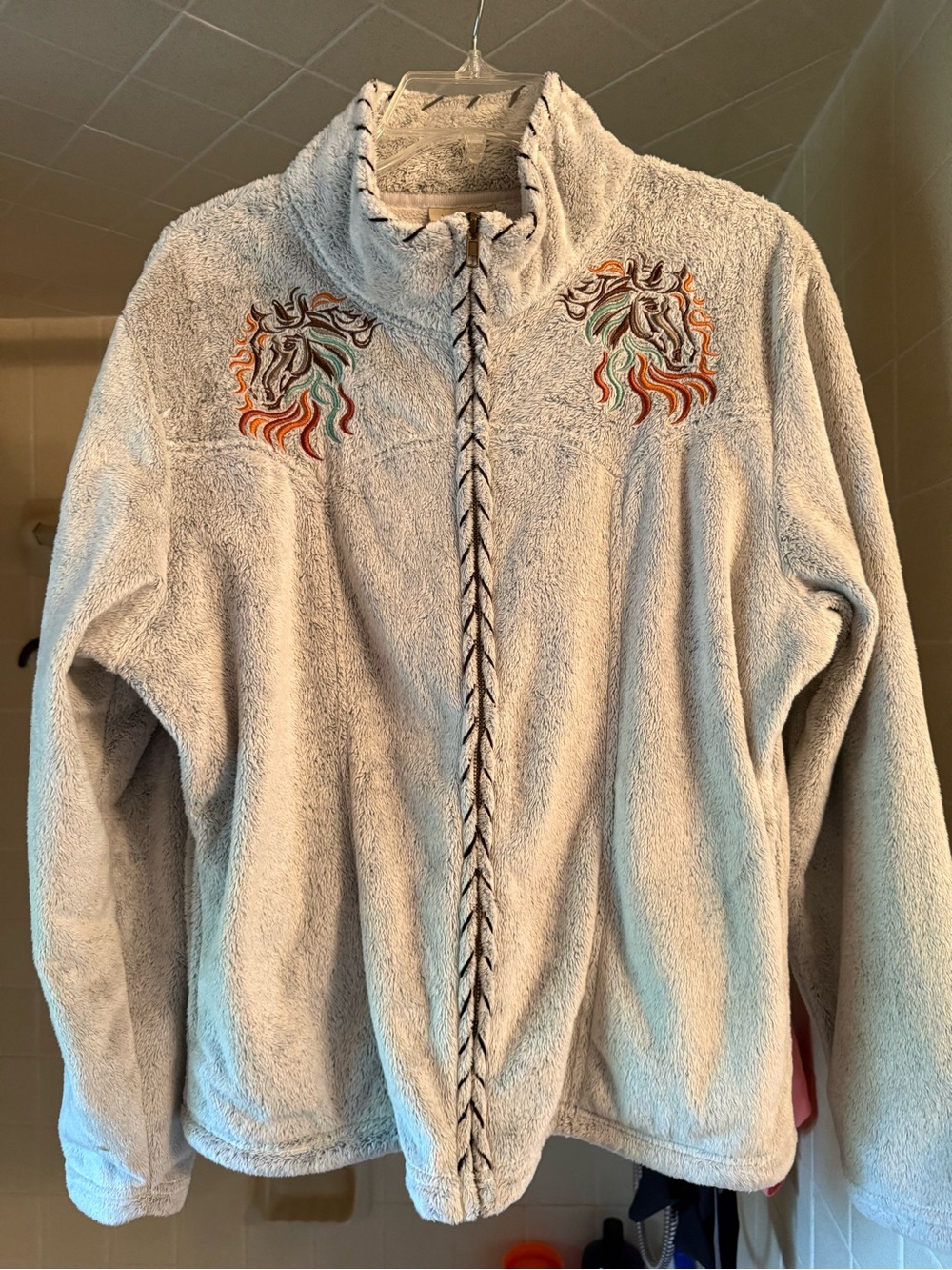 Womens Embroidered Zip-Up Fleece Jacket